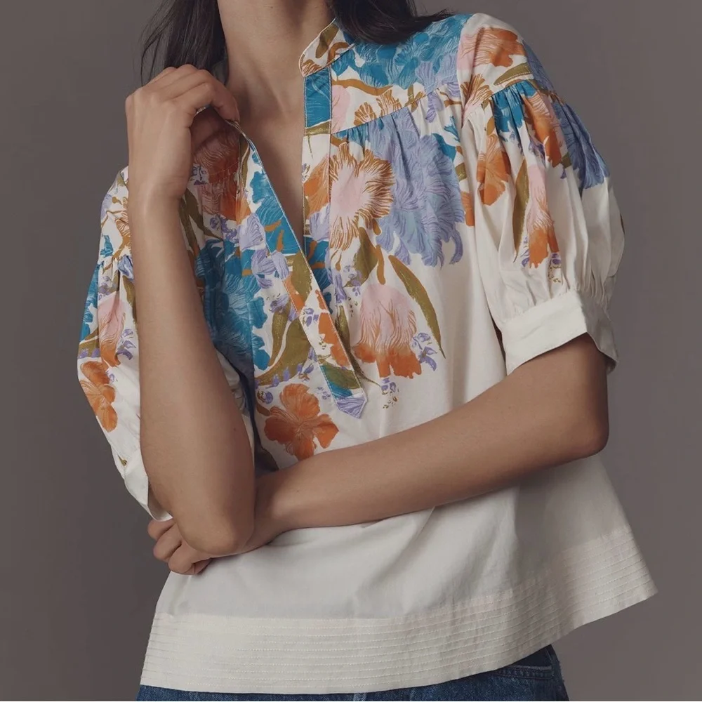 Anthropologie - The Yukiko Noritake Darcey Popover Swing Top size: small - Picture 1 of 3